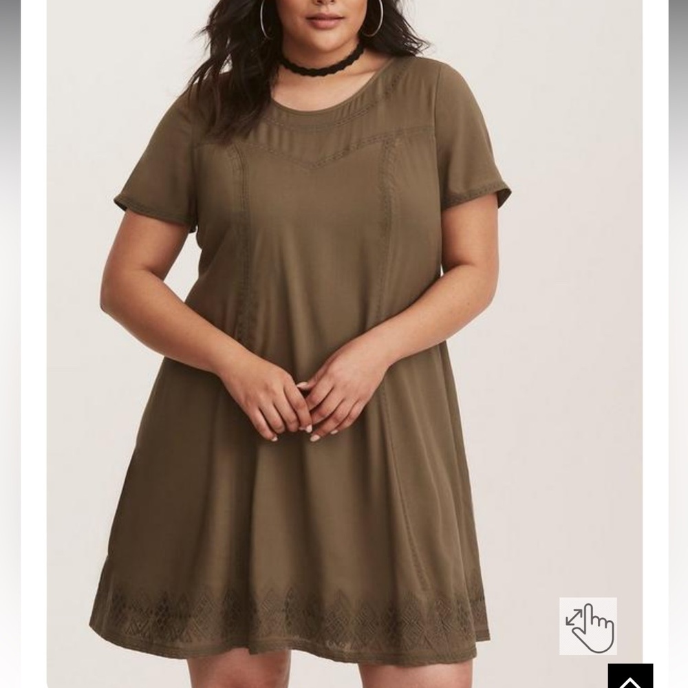 TORRID Olive Embroidered Challis Trapeze Dress 1X